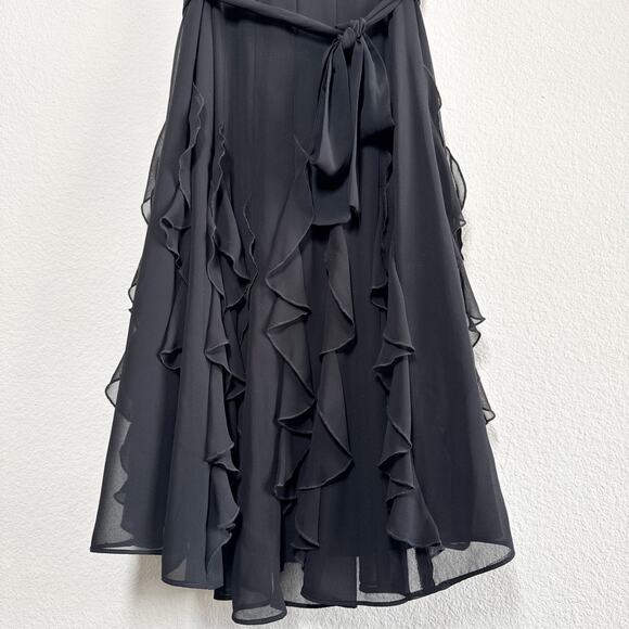 Vintage Evan Picone Ruffle Chiffon Black Fit & Flare Dress Size 4 - Picture 2 of 14